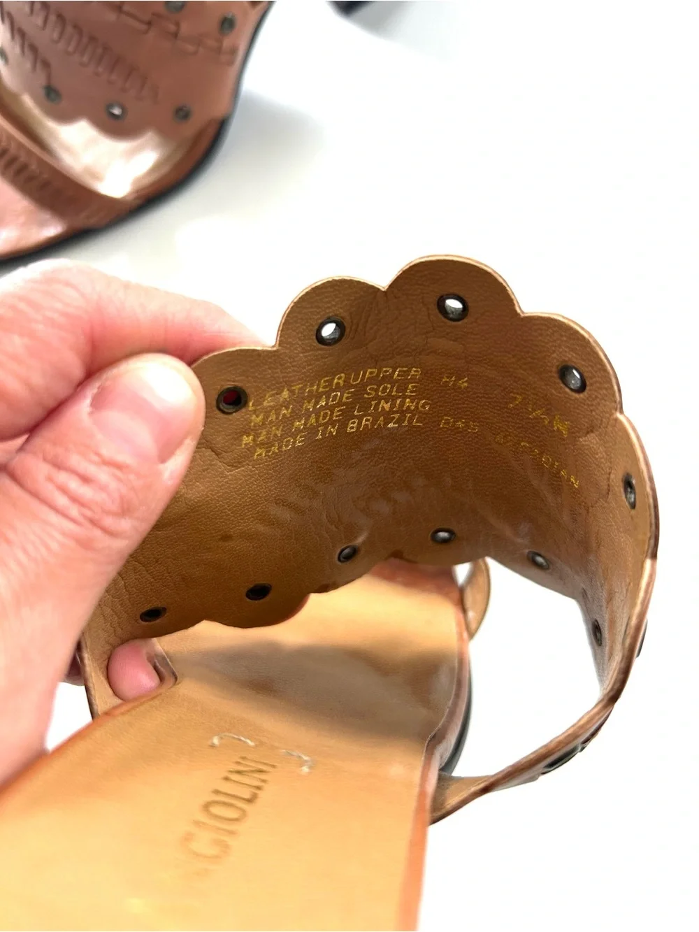 Enzo Angiolini Tan Brown Genuine Leather Woven Studded Open Toe Slide Heels